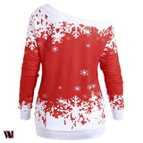 Plus Size One Shoulder Christmas Snowflake Sweatshirt