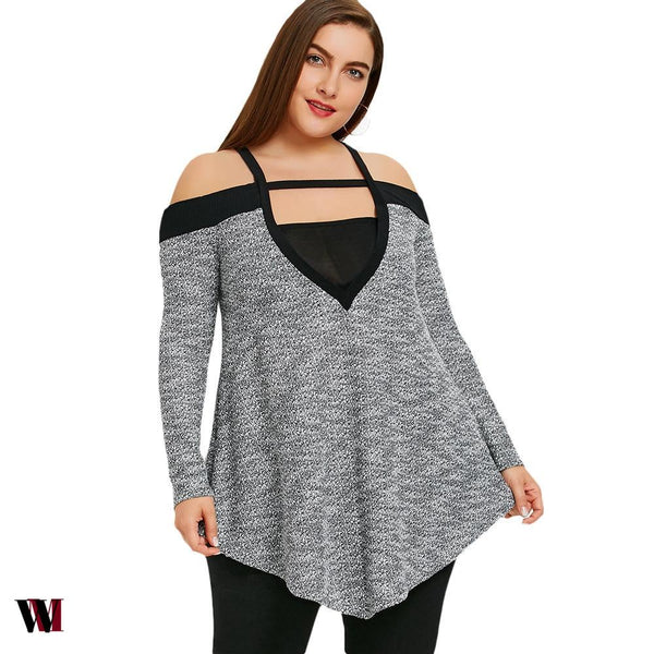 Plus Size Square Neck Marled Tunic Top