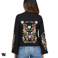 Stylish Stand Collar Long Sleeve Embroidery Sweater