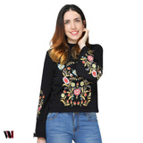 Stylish Stand Collar Long Sleeve Embroidery Sweater