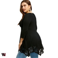 Plus Size Empire Waist Lace Trim Handkerchief T-shirt