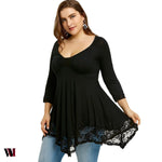 Plus Size Empire Waist Lace Trim Handkerchief T-shirt