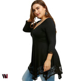 Plus Size Empire Waist Lace Trim Handkerchief T-shirt