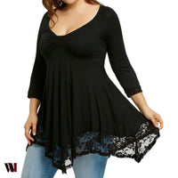 Plus Size Empire Waist Lace Trim Handkerchief T-shirt