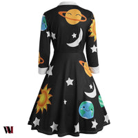 Flare Vintage Sun and Moon Print Dress