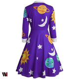 Flare Vintage Sun and Moon Print Dress