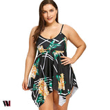 Plus Size Floral Handkerchief Skirted Tankini Set