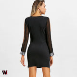 Slit Sleeve Sequin Trimmed Chiffon Party Dress