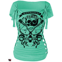 Braided Shredding Skull Print T-shirt