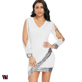 Slit Sleeve Sequin Trimmed Chiffon Party Dress