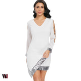 Slit Sleeve Sequin Trimmed Chiffon Party Dress