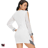 Slit Sleeve Sequin Trimmed Chiffon Party Dress