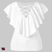 Criss Cross Plus Size Ruffle Insert T-shirt