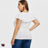 Criss Cross Plus Size Ruffle Insert T-shirt