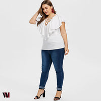 Criss Cross Plus Size Ruffle Insert T-shirt