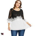 Plus Size Color Block Panel Chiffon Blouse