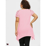 Plus Size Flower Pattern Lace Sleeve T-shirt