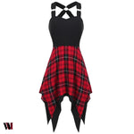 Tartan Print Insert Asymmetrical Dress