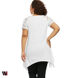 Plus Size Flower Pattern Lace Sleeve T-shirt