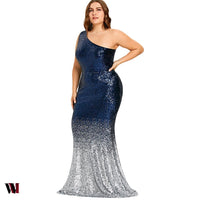 One Shoulder Sequined Plus Size Mermaid Dress