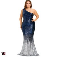 One Shoulder Sequined Plus Size Mermaid Dress