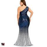 One Shoulder Sequined Plus Size Mermaid Dress