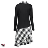 Stand Collar Plaid Spliced Lace Plus Size Dress