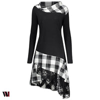 Stand Collar Plaid Spliced Lace Plus Size Dress