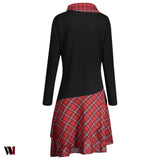 Stand Collar Plaid Spliced Lace Plus Size Dress