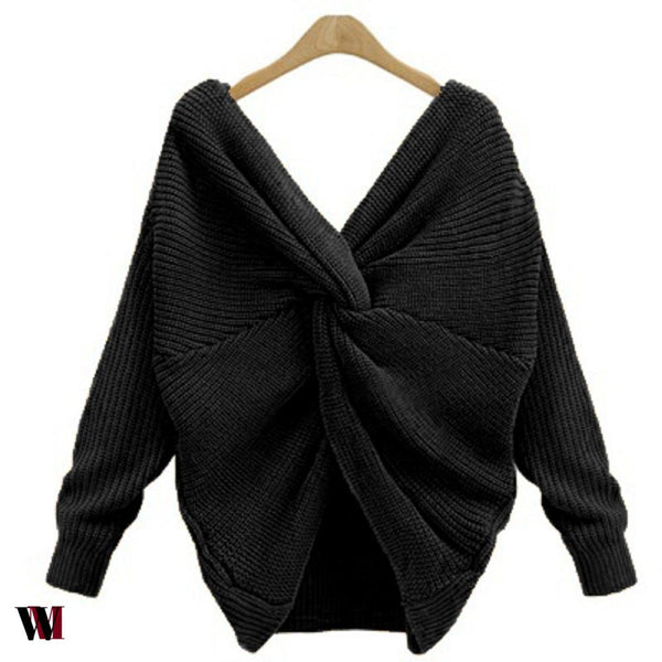 Two wear V-neck knotted sweater