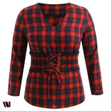 Plus Size Lace Up Corset Tartan Shirt