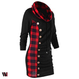 Plaid Trim Cowl Neck Tunic Sweatshirt Dress