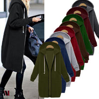 Plus Size Winter Zip Up Hooded Sleeve Jacket