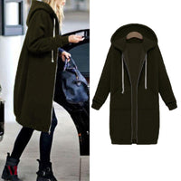 Plus Size Winter Zip Up Hooded Sleeve Jacket