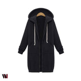 Plus Size Winter Zip Up Hooded Sleeve Jacket