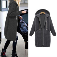 Plus Size Winter Zip Up Hooded Sleeve Jacket