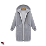 Plus Size Winter Zip Up Hooded Sleeve Jacket