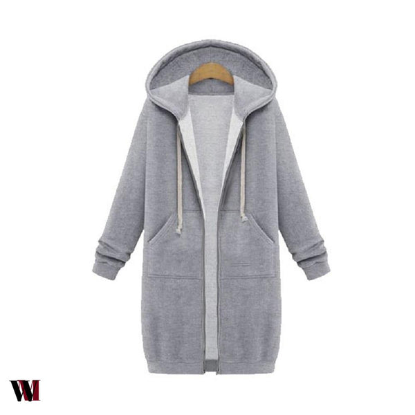 Plus Size Winter Zip Up Hooded Sleeve Jacket