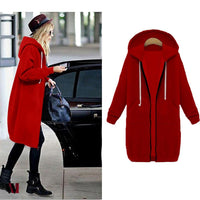 Plus Size Winter Zip Up Hooded Sleeve Jacket