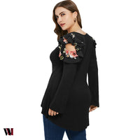 Plus Size Ruffle Cold Shoulder Floral T-shirt