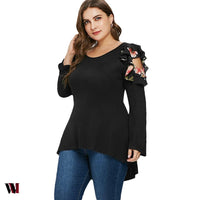 Plus Size Ruffle Cold Shoulder Floral T-shirt