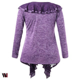 Plus Size Lace Trim Ruffle V Neck T-shirt