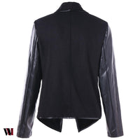 Open Front PU Leather Panel Jacket