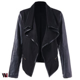 Open Front PU Leather Panel Jacket