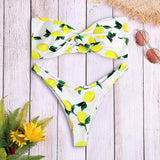 Strapless Backless Padded Lemon Print Low Waist Women Bikini Set