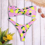 Strapless Backless Padded Lemon Print Low Waist Women Bikini Set