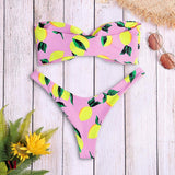 Strapless Backless Padded Lemon Print Low Waist Women Bikini Set