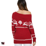 Off The Shoulder Reindeer Knit Tunic Sweater