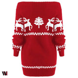 Off The Shoulder Reindeer Knit Tunic Sweater