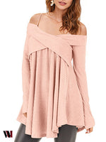 Crisscross Open Shoulder Tunic Sweater